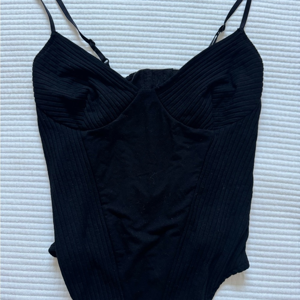 Chic Black Ribbed Bodysuit